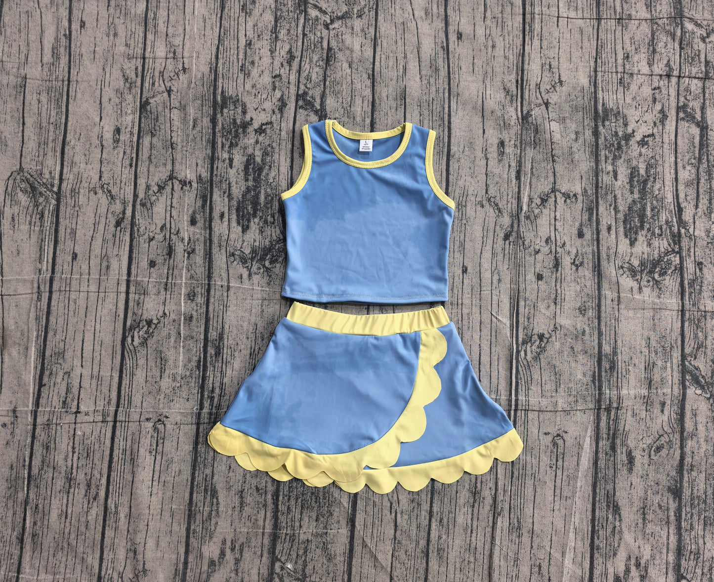 Baby Girls Kids Shirt Scallop Skirt Shorts Yoga Active Blue Yellow Set Clothes RTS