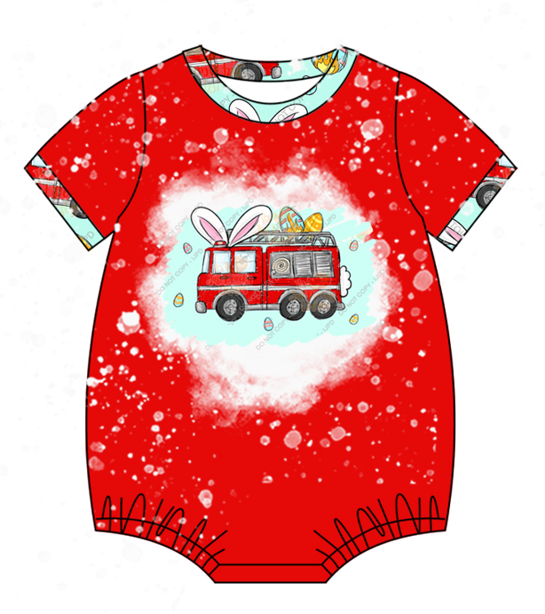 Baby Boy Girl Short Sleeves Easter Rabbits Eggs Bus Sibling Dress Romper Clothes Set ( Moq 5 Each style )12.4