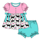 Baby Girl Short Sleeves Flower Cow Plaid Sibling Romper Dress Clothes Set ( Moq 5 Each Design )11.19