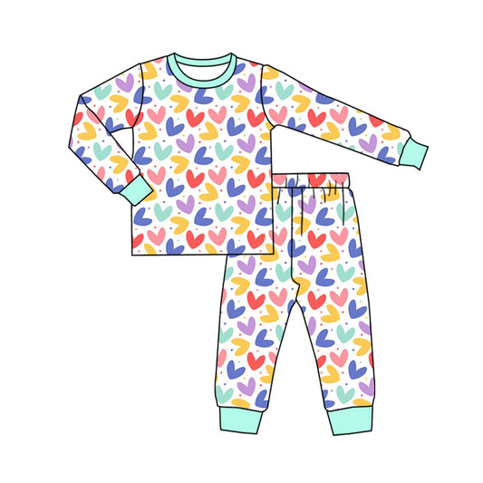 Baby Kids Todder Long Sleeves Valentines Hearts Shirt Pants Pajamas Clothes Set Moq 5