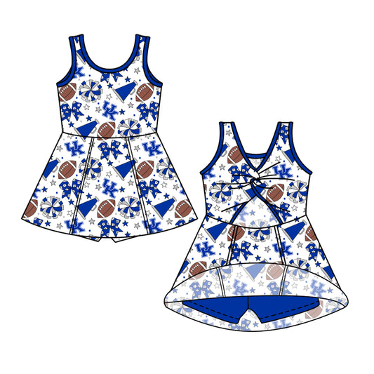 ( Moq 5 ) Baby Girls Toddler Sleeveless Blue Bows Cheer Football Shorts Ruffle Dress Team Clothes