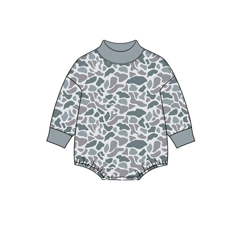 ( Moq 5 ) Preorder Baby Boys Infant Long Sleeves Grey Camo Bubble Romper Clothes