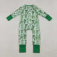 Sibling Girls Kids Long Sleeves Green Clovers Bows St Patrick Zipper Romper Pajamas Set RTS