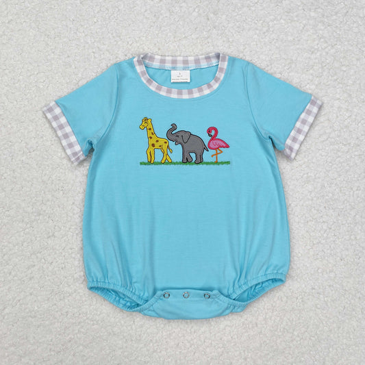 Baby Boy Infant Short Sleeves Embroidery Animals Bubble Romper