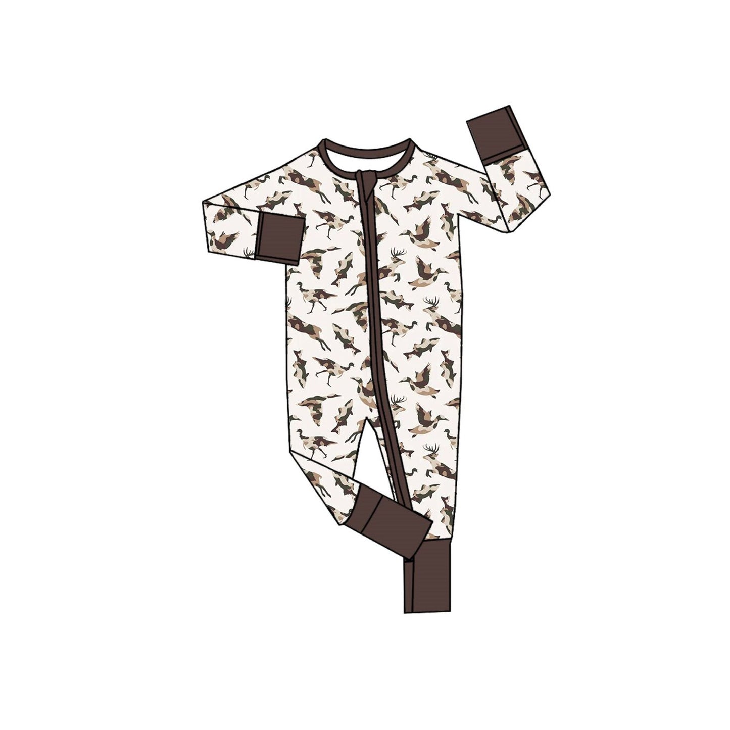 ( Moq 5 ) Preorder Baby Boys Infant Camo Ducks Zipper Footie Sleeper Romper Clothes