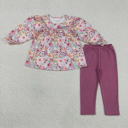 Baby Girls Kids Long Sleeves Floral Tops Purple Pants Clothes Set RTS