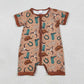 Baby Kids Infant Short Sleeves Western Boots Hats Cow Zipper Ribbed Romper RTS