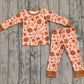 Girls Kids turkey Pumpkin Bows Shirt Pants Fall Thanksgiving Pajamas Set RTS