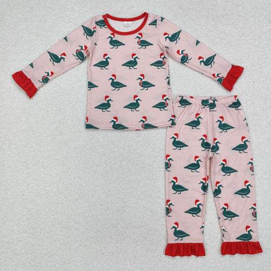 Baby Girl Long Sleeves Christmas Ducks Shirt Pants Pajamas Clothes Bamboo Set