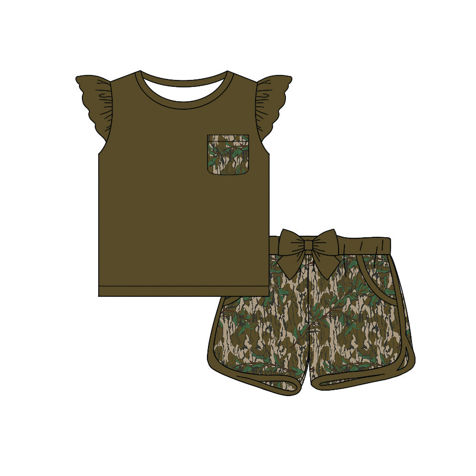 Baby Girl Short Sleeves Green Shirt Camo Shorts Summer Clothes Set Moq 5