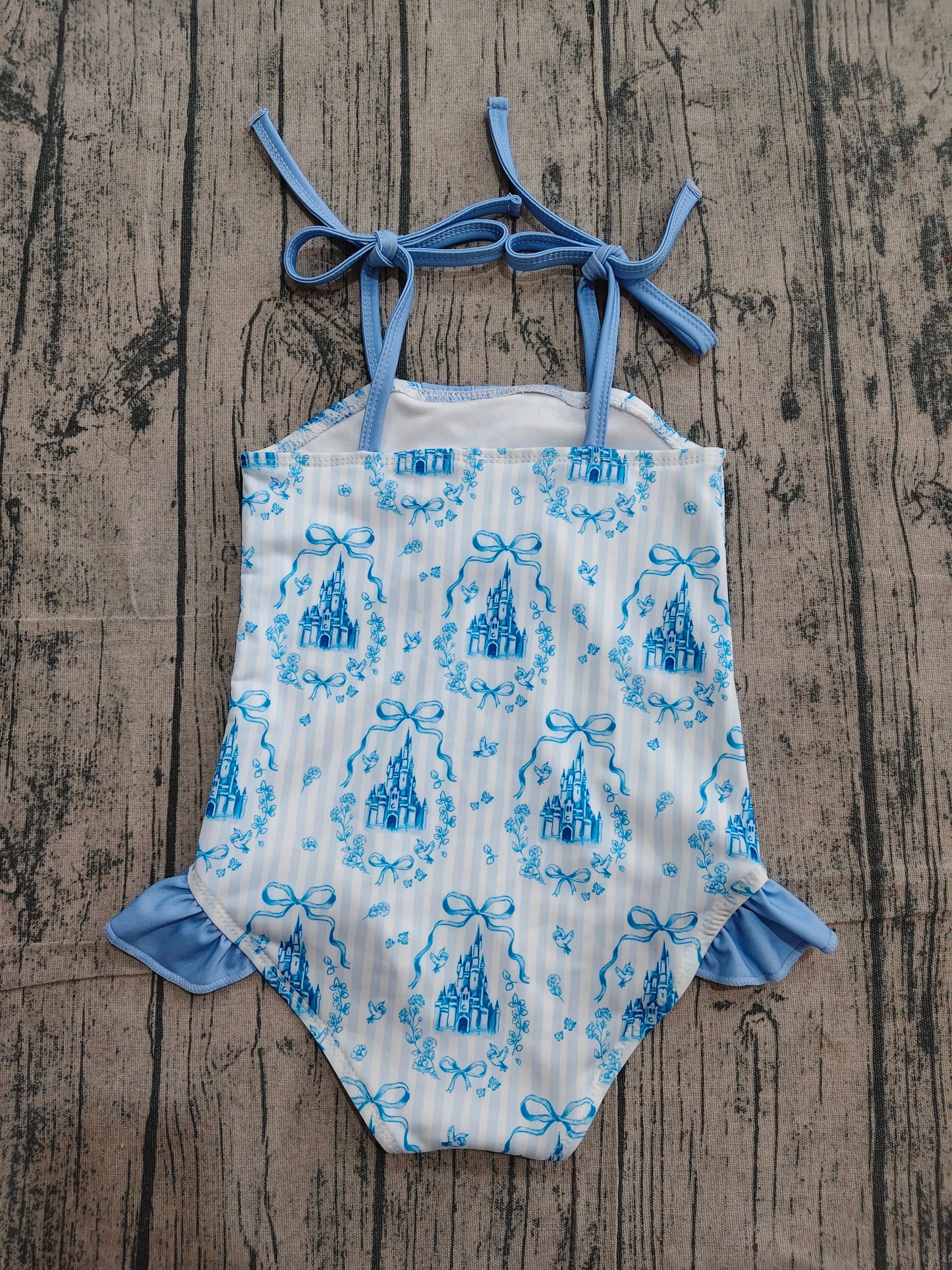 ( No moq ) Preorder Baby Girls Kids Sleeveless Castles Bows Summer One-piece Swimsuit