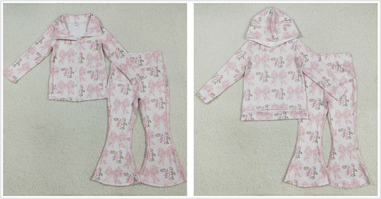 Girls Girls Long Sleeves Pink Bows Floral Sibling Yoga Active Clothes Set RTS