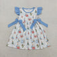 Sibling Baby Girls Kids Short Sleeves Rabbits Blue Bows Easter Romper Dress Set RTS