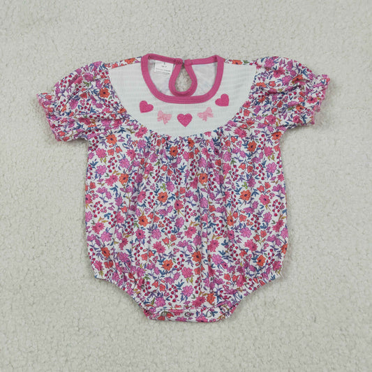 Baby Girls Long Sleeves Embroidery Hearts Bows Valentine Flower Smocked Romper RTS