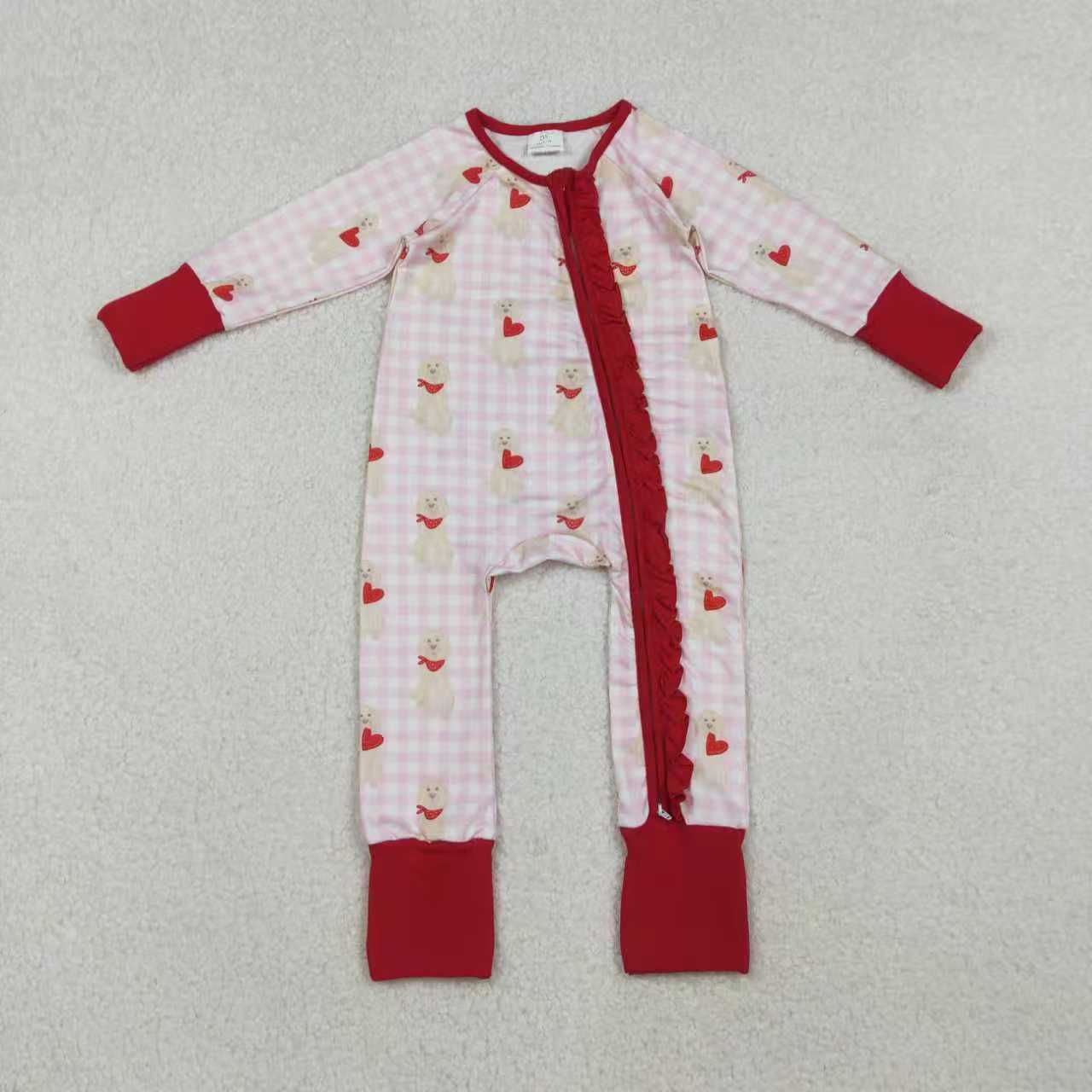 Sibling Family Kids Girls Adult Women Dogs Hearts Plaid Valentine Zipper Romper Pants Pajamas Set RTS