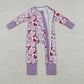 Baby Girls Long Sleevses Hearts Bows Valentine Purple Zipper Sleeper Romper RTS