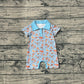 Baby Boy Short Sleeves Western Boots Hats Buttons Blue Romper RTS