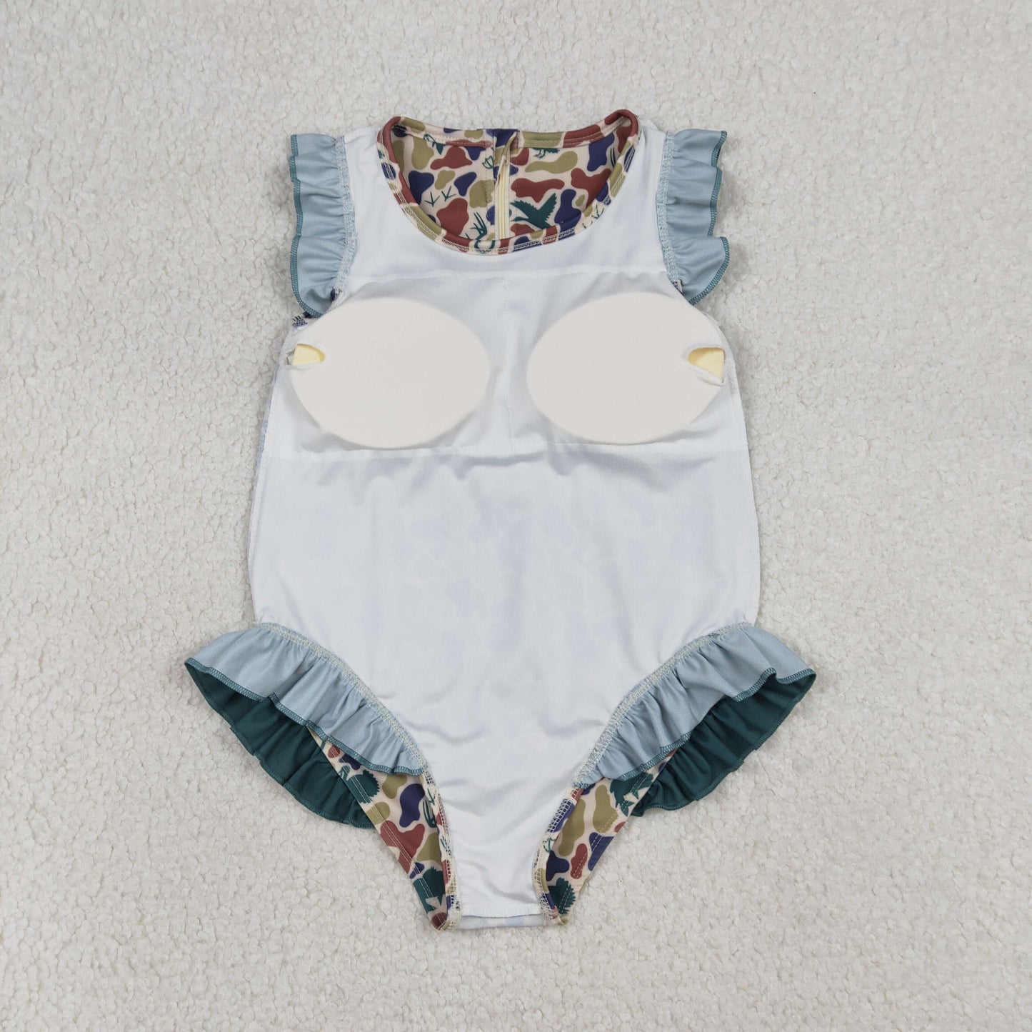 Baby Girls Deer Ducks Camo Green Ruffle One-piece Swimsuit RTS