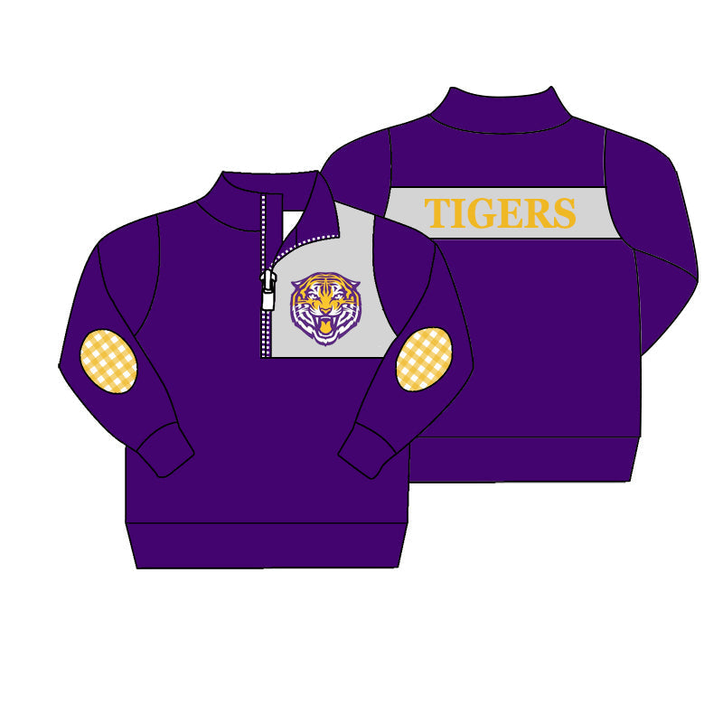 Baby Boy Long Sleeves Tigers Purple Buttons Team Pullover Shirt Tops