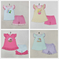 Sibling Baby Girls Kids Short Sleeves Embroidery Beach Shirts Ruffle Shorts Summer Sets RTS