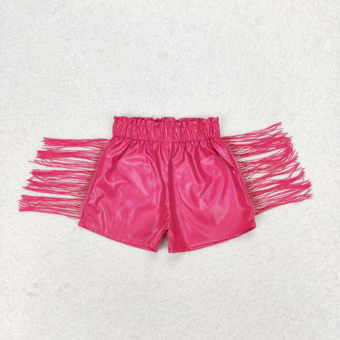 Baby Girls Kids Dark Pink Tassel Leather Shorts RTS