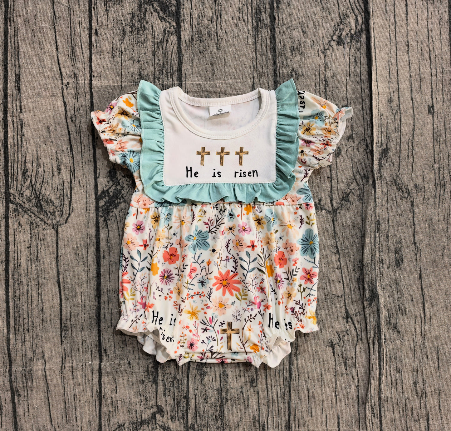 Baby Girls Short Sleeves Crosses Flower Easter Bubble Romper RTS