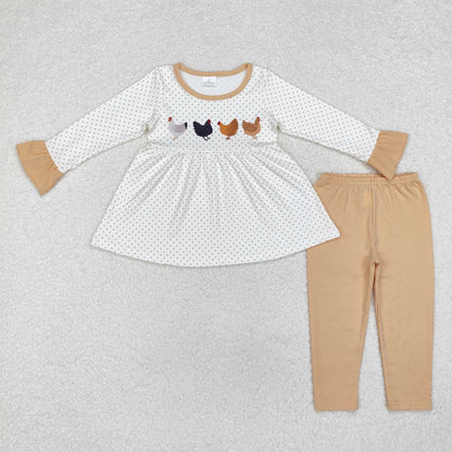 Baby Girl Long Sleeves Fall Chicken Farm Tunic Legging Clothes Set