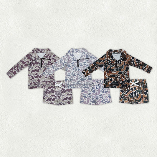 Sibling Baby Boys Kids Long Sleeves Camo Zipper Shirts Pockets Shorts Clothes Sets RTS