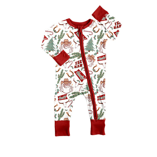 Baby Boy Christmas Santa Cactus Western Zip Romper