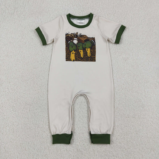 Baby Boys Infant Short Sleeves Ducks Hunting Buttons Grey Romper RTS