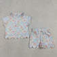 Baby Girls Kids Short Sleeves Zipper Shirt Flower Bows Scallop Shorts Set Clothes RTS