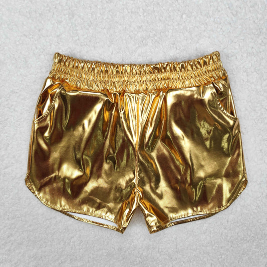 RTS Baby Girl Golden Pocket Leather Elastic Bottom Shorts