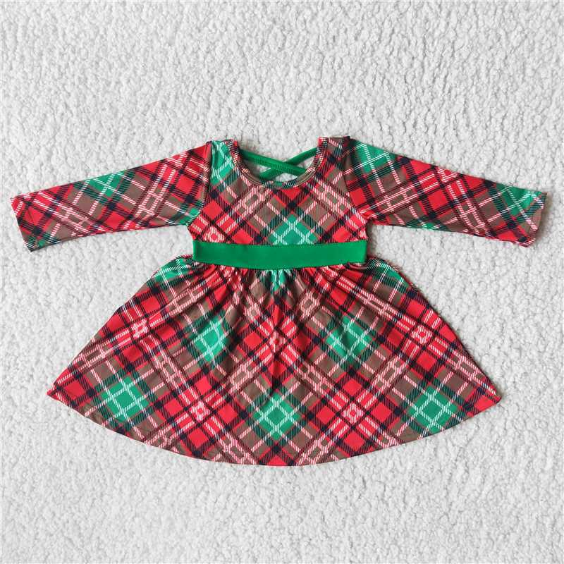 6 A8-19 Baby Girl Christmas Long Sleeves Plaid Twirl Dress