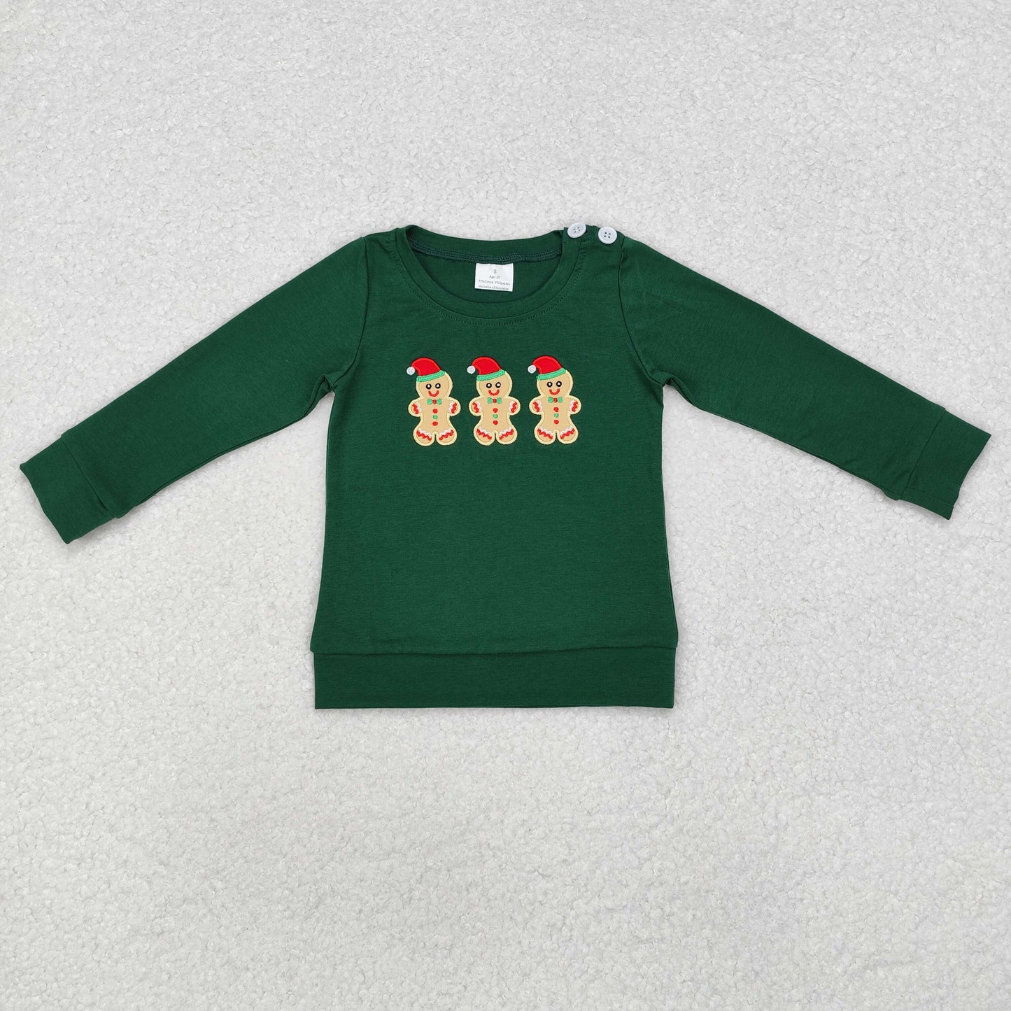 Baby Girl Long Sleeves Christmas Embroidery Gingerbread Long Sleeves Red Shirt