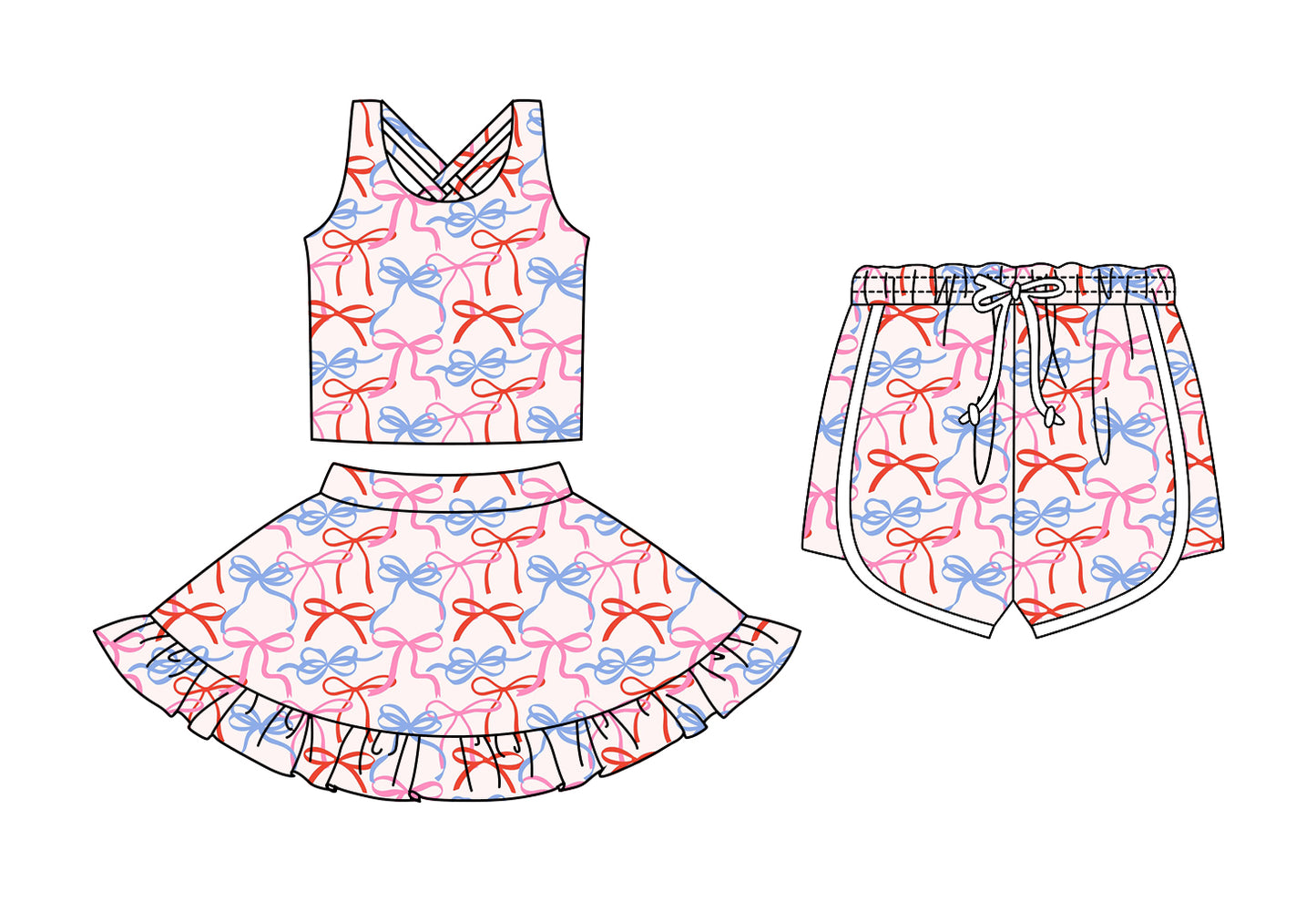 ( Moq 5 Each Style ) Sibling Baby Girls Toddler Bows Shorts Set Summer Clothes