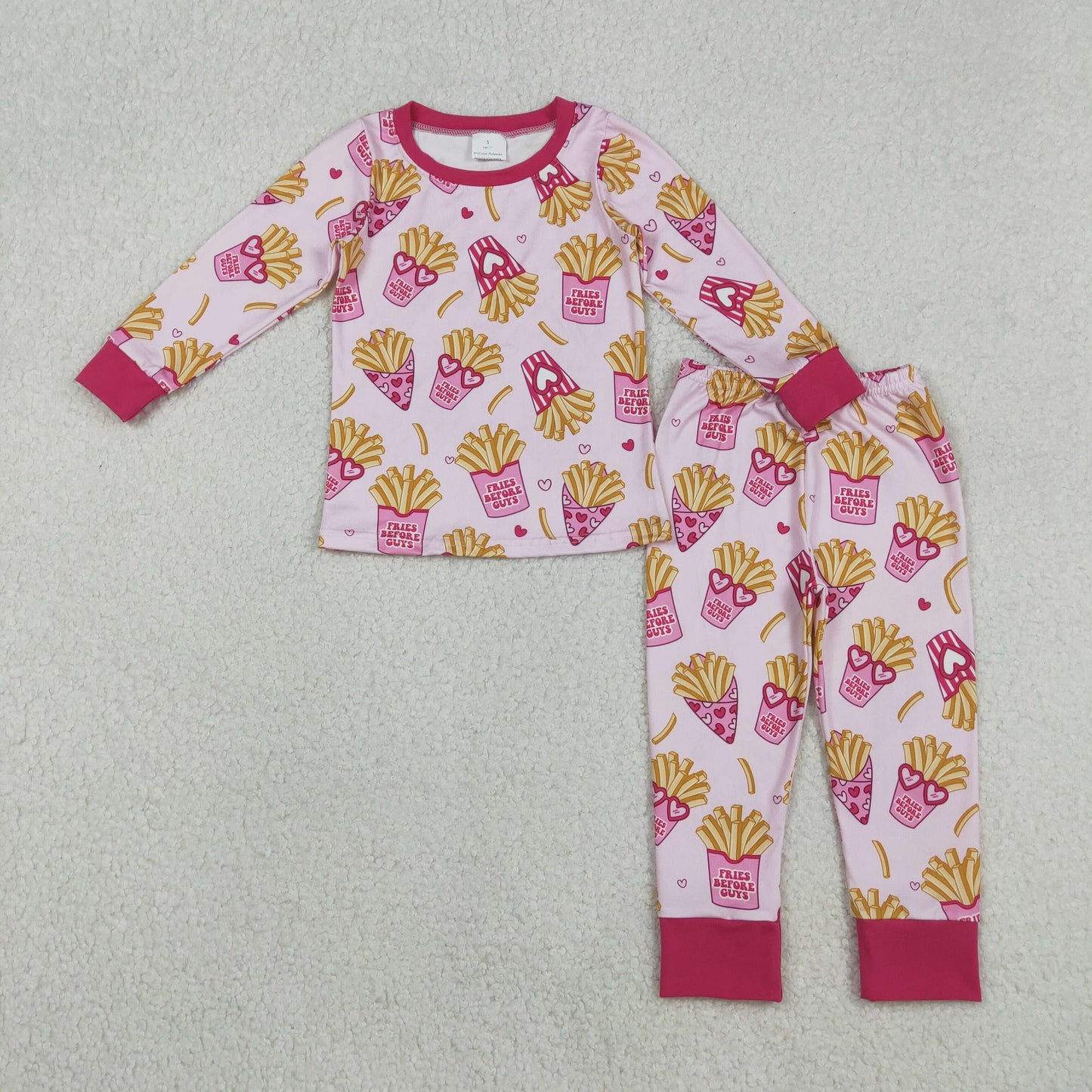 Baby Girls Long Sleeves Chips Hearts Shirt Pants Valentine Pajamas Pink Set RTS