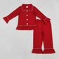 Sibling Boys Girls Long Sleeves Red Buttons Shirt Pants Christmas Cotton Pajamas Set RTS