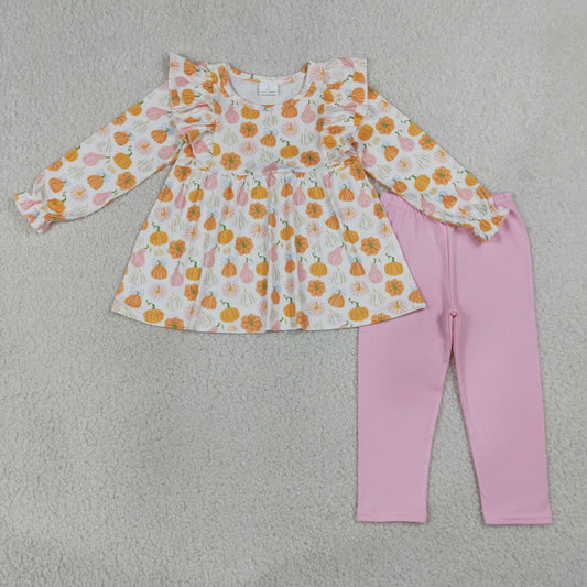 Baby Girls Kids Pumpkins Bows Tunic Pink Leggings Pants Fall Set Clothes