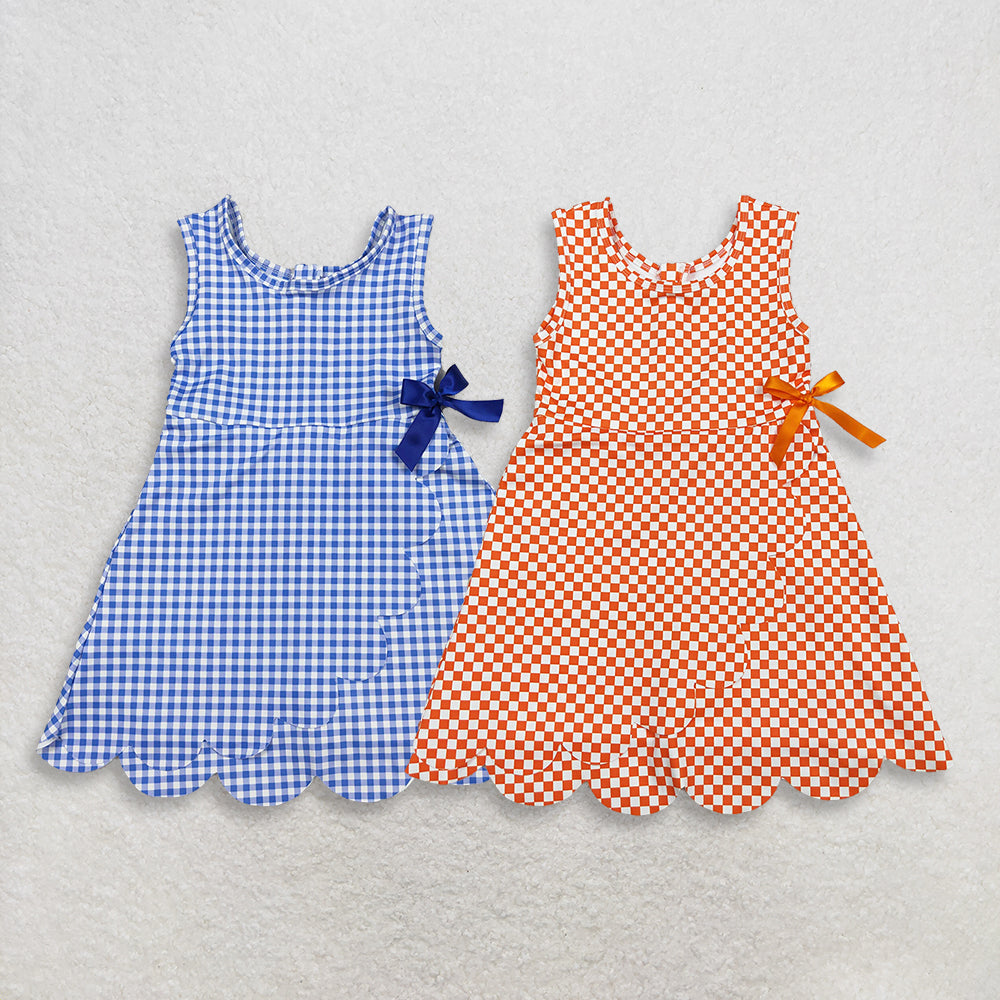 Sibling Baby Girls Checked Bow Ruffle Yoga Active Shorts Knee Length Scallop Dresses RTS