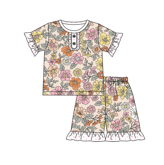 Baby Girl Short Sleeves Shirt Shorts Pajamas Clothes Flower Set Moq 5