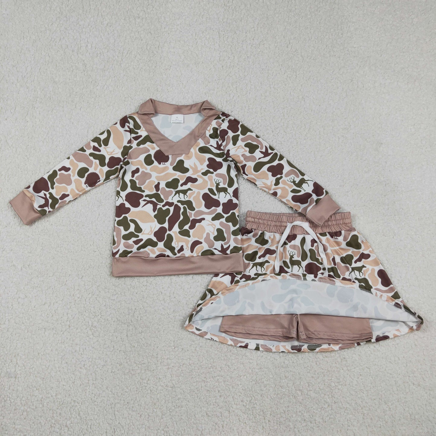 Baby Girls Long Sleeves Dogs turkey Deer Shirt Skirt Shorts Clothes Camo Set RTS