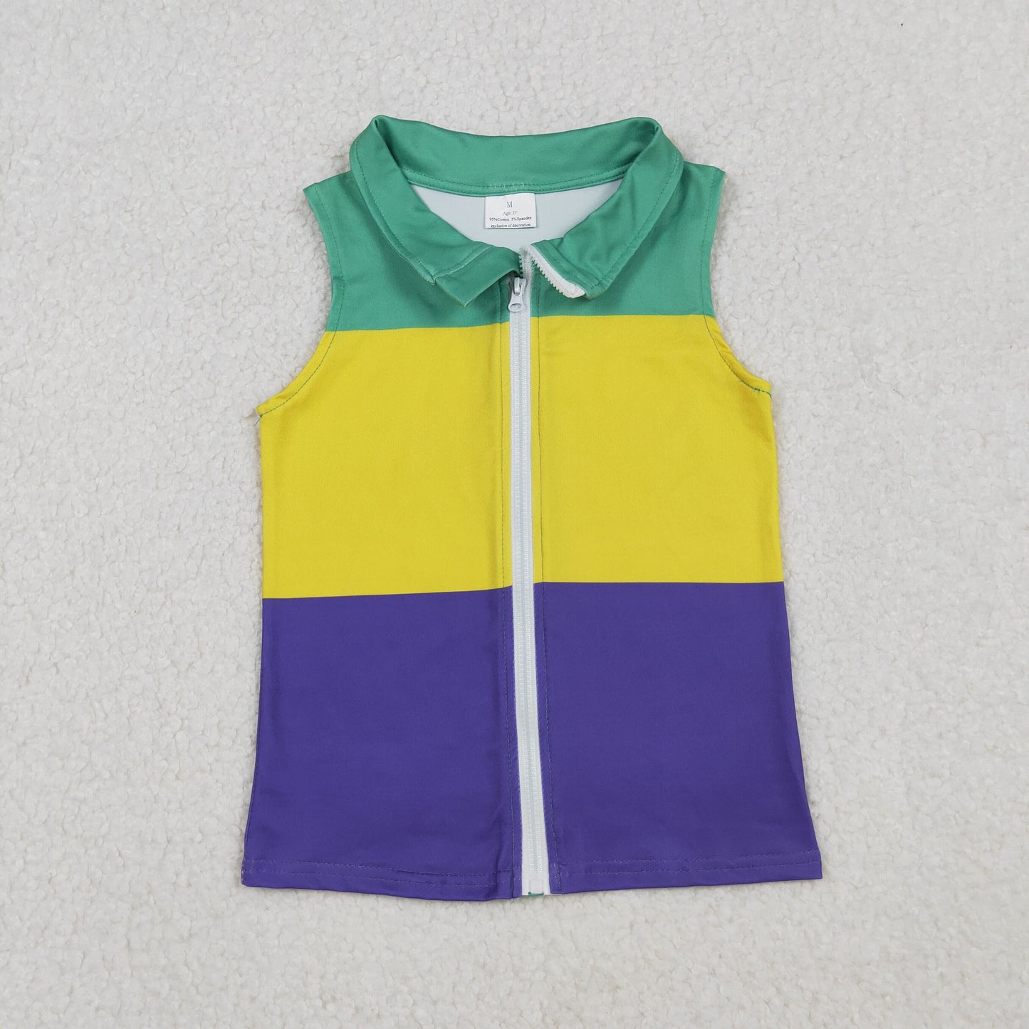 Baby Kids Toddler Mardi Gras Stripes Zipper Vest Shirt RTS