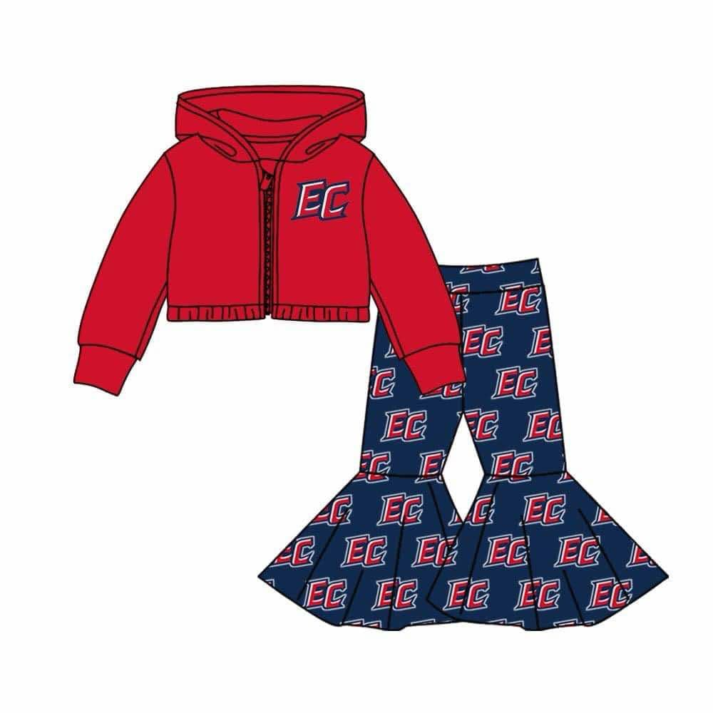Baby Girl Red Long Sleeves Zipper Red Hoodie Shirt Bell Pants Team Set Moq 5