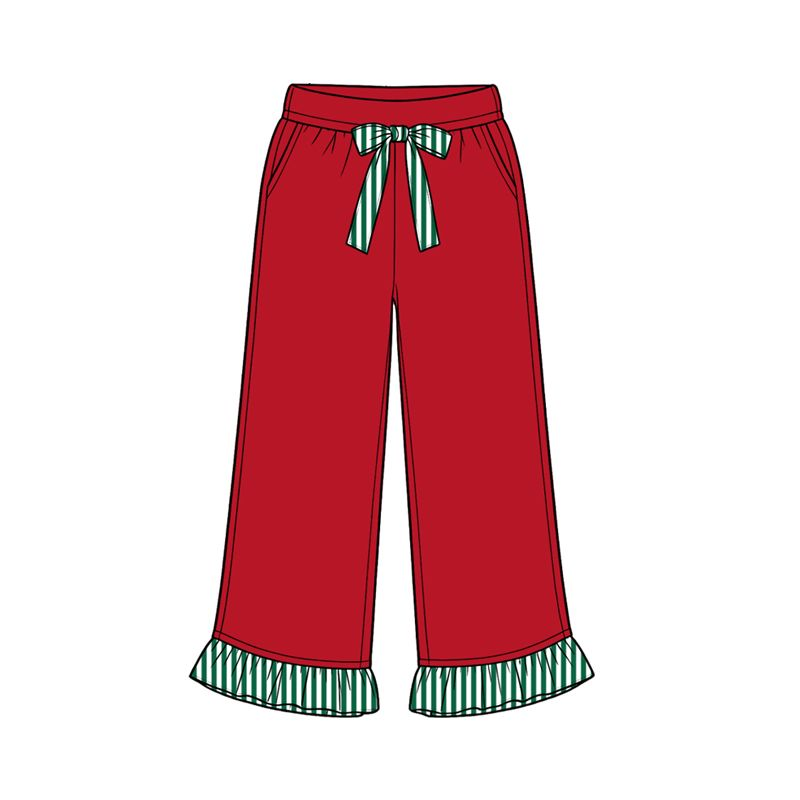 ( Moq 5 ) Baby Girls Kids Pockets Bows Pants Bottoms Red Clothes