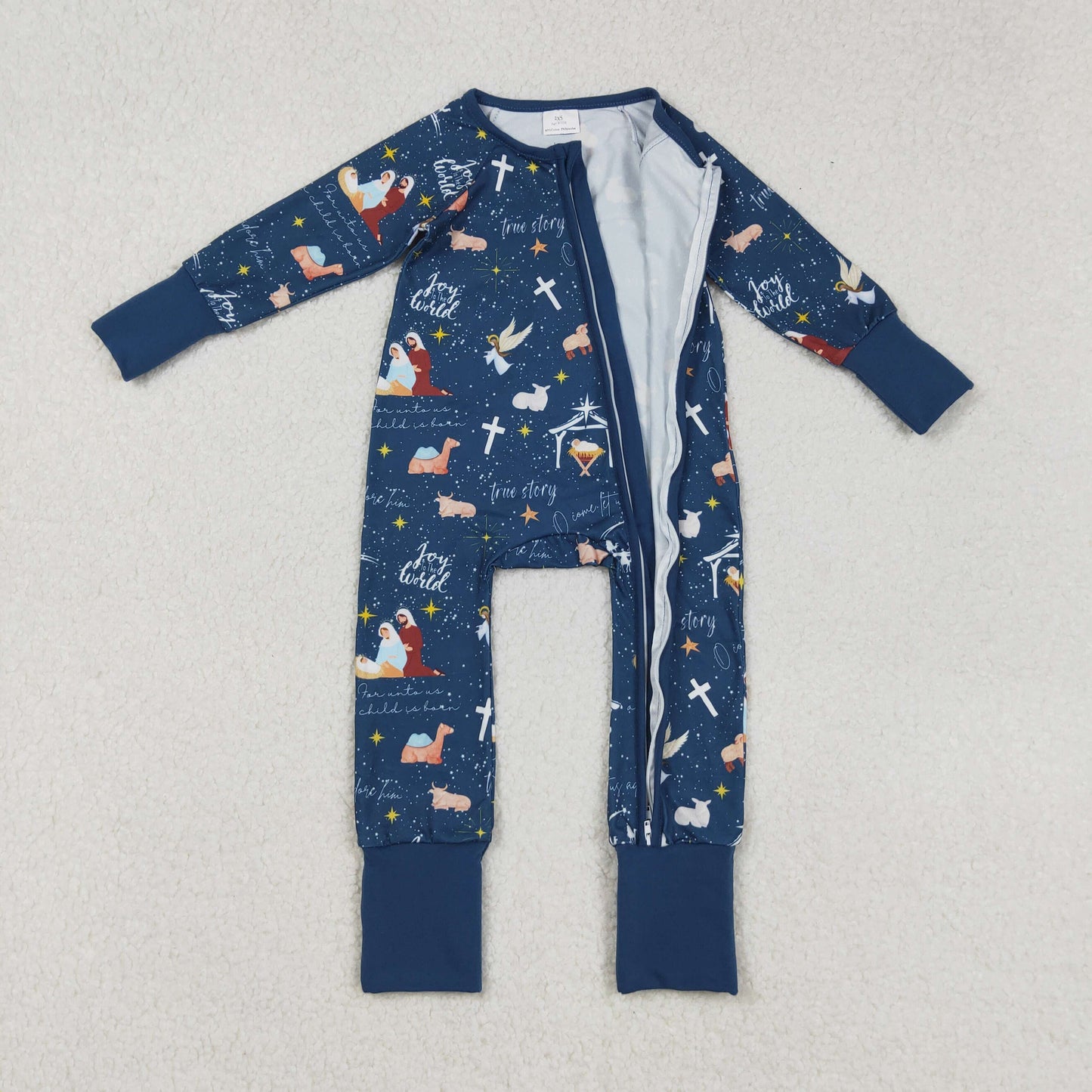 Baby Boy Long Sleeves Nativity Zipper Christmas Pajamas Romper RTS