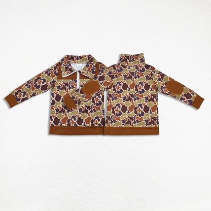 Sibling Boys Kids Long Sleeves Camo Aztec Zipper Shirt Pullover Tops Clothes RTS