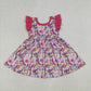 Baby Girls Kids Short Sleeves Singer Stars Flowers Pink Knee Length Dress RTS