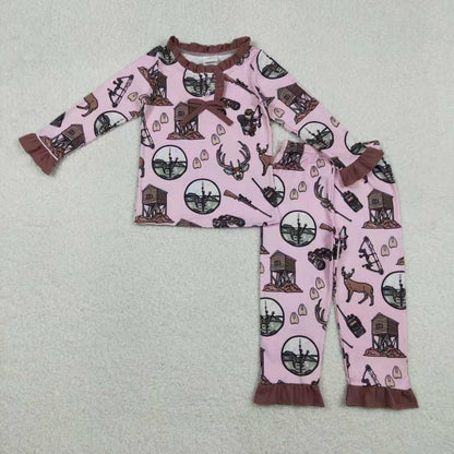 Sibling Baby Boys Girls Kids Long Sleeves Deer Dogs Hunting Shirt Pants Pajamas Sets RTS