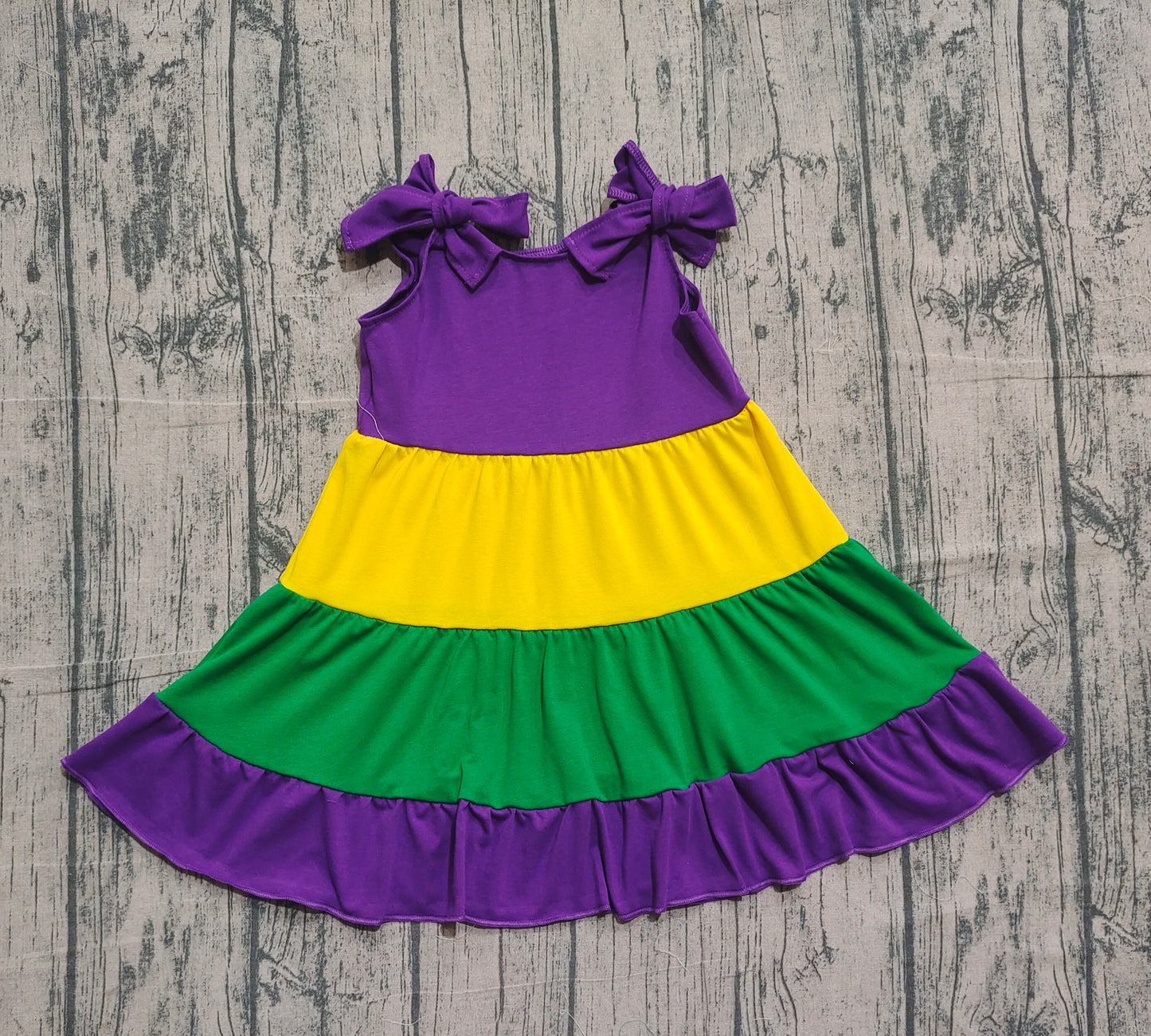 ( No moq ) Preorder Girls Kids Bow Sleeveless Mardi Gras Knee Length Dress