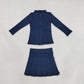 Baby Girls Kids Long Sleeves Zipper Cardigan Skirt Shorts Navy Set Yoga Active Clothes RTS